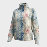 Плетен Пуловер с Елегантен Цветен Узор